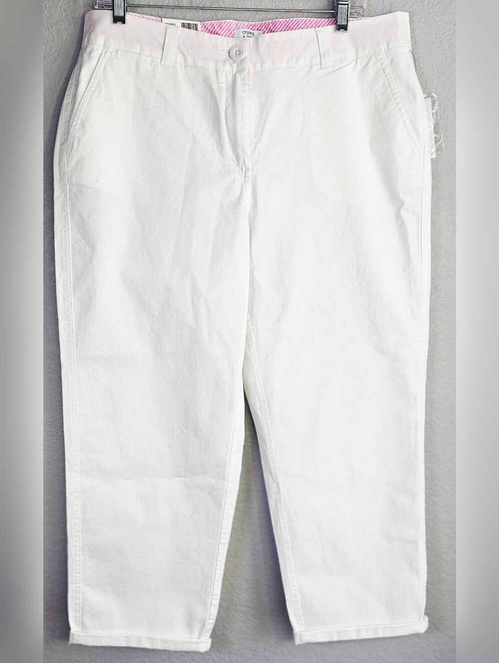 NWT Crown & Ivy Charlotte White Crop Pants Size 12 Relaxed Fit Stretch